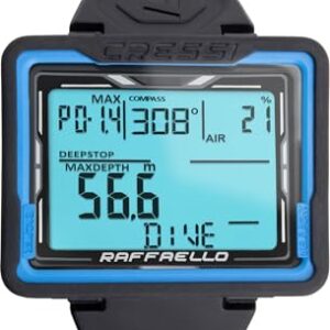CRESSI Raffaello Tauchcomputer mit großem rechteckigen Bildschirm, hoher Lesbarkeit der Daten, schwarze und blaue Farbe, unisex