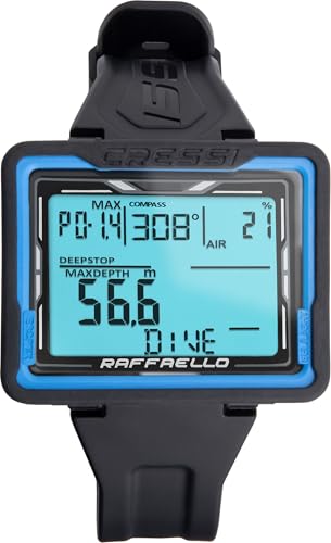 CRESSI Raffaello Tauchcomputer mit großem rechteckigen Bildschirm, hoher Lesbarkeit der Daten, schwarze und blaue Farbe, unisex