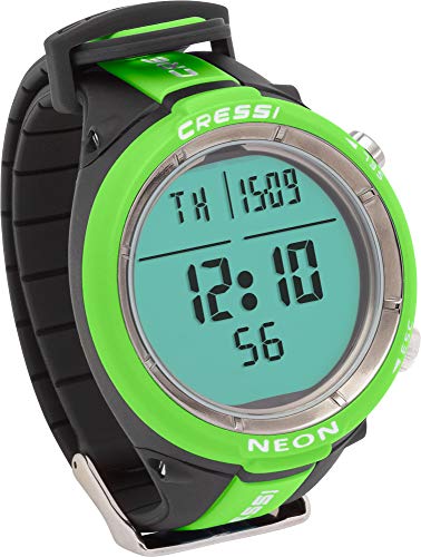 Cressi Tauchcomputeruhr mit Neon-Grunder LED-Beleuchtung, ideal für Tauchen und unter Wasser ablesbar