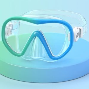 Taucherbrille für Kinder, 180° HD Panorama Schnorchelmaske Schwimmbrille Kinder mit Nasenabdeckung, Anti Nebel Anti-Leck Taucherbrille für Kinder 4-16 Jahre, Stilvolle Zweifarbige Rahmen