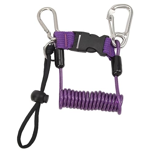 Fockety Tauch-Lanyard, Edelstahl-Feder-Spiral-Lanyard mit Schnellverschluss für Kameras und Tauchlampen, Tauchkamera-Anti-Verlust-Gurt für Unterwasser-Tauchwerkzeug (Lila)