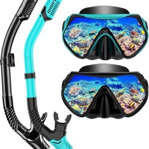 Schnorchelset für Erwachsene mit Anti-Fog Taucherbrille und Dry Schnorchel, professionelle Schnorchelmaske aus gehärtetem Glas für Schnorcheln