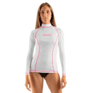Damen-Rash-Guard-Tauch-Shirt für Schnorcheln und Schwimmen mit Sonnenschutz, weiß, XS von SEAC