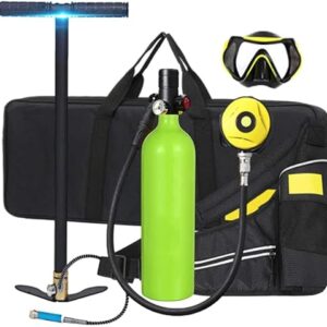Kompakte Tauchflasche mit 10-20 Minuten Kapazität für Schnorcheln und Tauchen, inklusive Inflator für Reisen und Unterwasseratemgerät.