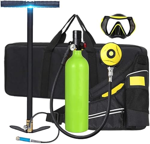 Kompakte Tauchflasche mit 10-20 Minuten Kapazität für Schnorcheln und Tauchen, inklusive Inflator für Reisen und Unterwasseratemgerät.