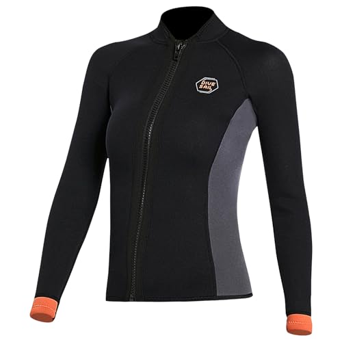 Neoprenjacke für Damen, 3mm Neoprenoberteil für Frauen, langärmelig, Frontreißverschluss, ideal für Tauchen, Surfen und Schwimmen