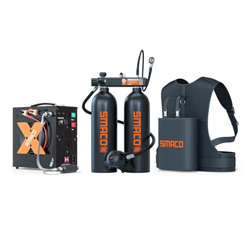 SMACO Mini-Tauchflasche 4L, leicht tragbar und hochwertig für Flachwassertauchen, Unterwasserarbeiten und Wassersportarten geeignet.