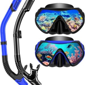 Schnorchelset für Erwachsene mit Anti-Fog Taucherbrille und trockenem Schnorchel, professionelle Snorkel-Maske aus gehärtetem Glas