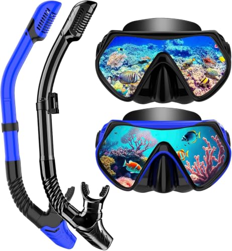 Schnorchelset für Erwachsene mit Anti-Fog Taucherbrille und trockenem Schnorchel, professionelle Snorkel-Maske aus gehärtetem Glas