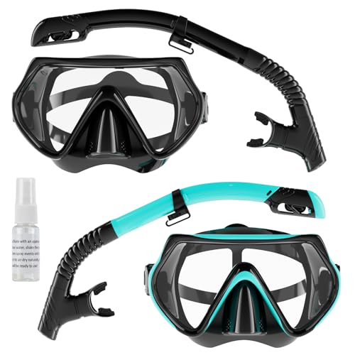 Schnorcheln Set mit Taucherbrille und Dry Schnorchel, Anti-Fog Anti-Leck Schnorchelmaske aus Gehärtetem Glas für Tauchen Schwimmen