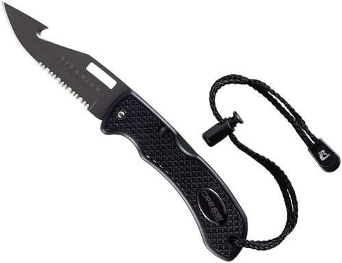 Cressi Chaku Knife, Diving Knife mit doppelt geriffelter und glatter Titan Klinge, ideal für Tauchen und Apnea, Schwarz/Titan Klinge, Einheitsgröße, Erwachsene Unisex