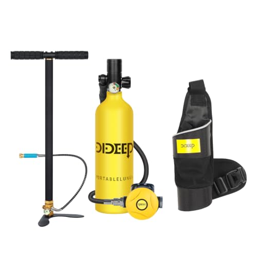 Tragbare Tauchlunge 1L für 15-20 Minuten, gelbe Tauchflasche mit Gelbe Air-Hose und schwarze Rucksacktasche