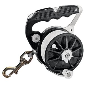 SCUBAPRO Reel 75m Leine, schwarze und weiße Reel mit silbernen Kette und Schlüsselanhänger, perfekt für Tauchgänge