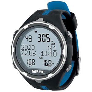 Tauchcomputer SEAC Action für Gerätetauchen und Freediving, Logbuch, Dive Planner und Safety Alarme, schwarz/blau